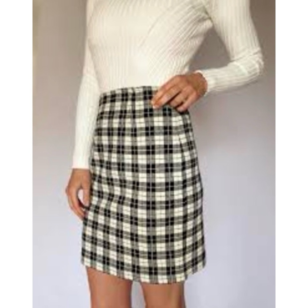 Vintage Delmod pencil skirt straight short above knee length plaid window pane